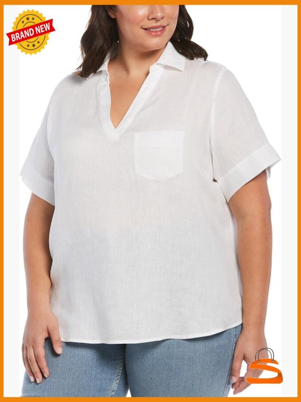Split Neck Short Sleeve Linen Top - Breathable, Relaxed Fit